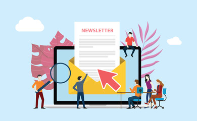 Poster - subscribe newsletter with people working together on the screen of laptop