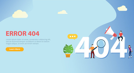 Poster - error 404 page not found website template with people team working together with blue background