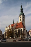 Fototapeta Miasto - Gothic catholic church on Žižka sqaure in Tábor, South Bohemian region, Czech republic