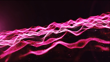 abstract pink color digital particles wave with dust and light background