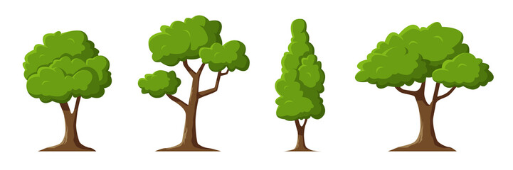 cartoon trees set isolated on a white background. simple modern style. cute green plants, forest. ca