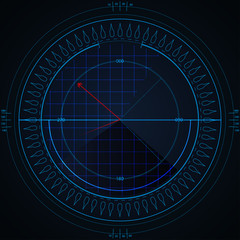 Wall Mural - digital blue radar with targets on monitor in searching. futuristic interface hud design. military s