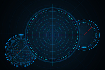 Wall Mural - digital blue radar with targets on monitor in searching. futuristic interface hud design. military s