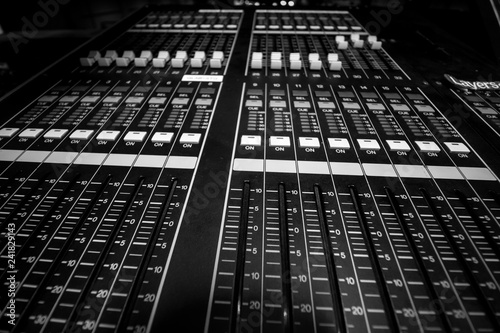 Fotografie, Obraz Closeup view of Faders on Professional digital Audio mixing control Console