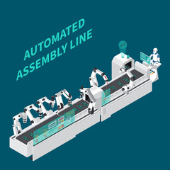 Wall Mural - Assembly Line Isometric Background