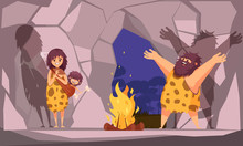 Caveman Family In Cave