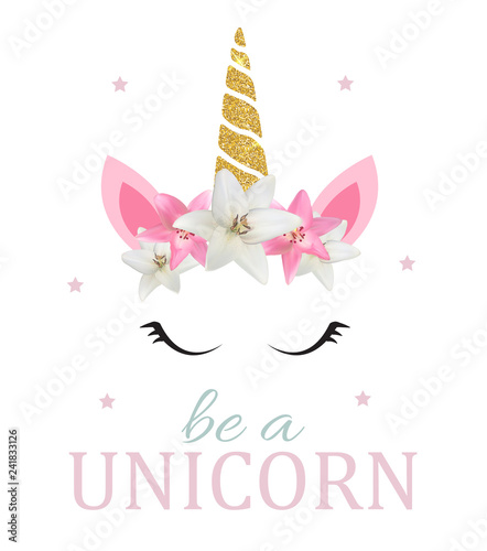 Fotomural Cute be a unicorn background. Vector Illustration