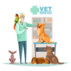 Canvas Print - Vet Hospital Pets Illustration