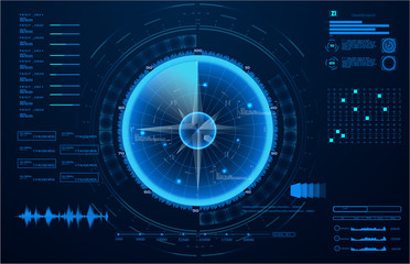 Aufkleber - Futuristic radar. Military navigate sonar.Futuristic concept HUD, GUI style. Screen ( Dashboard, Futuristic Circle, Space Elements, Infographics) Radar Screen and elements GUI interface