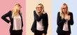 © luismolinero - Set of Middle-age blonde business woman with black jacket suffering from pain in shoulder, back and heart