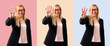 © luismolinero - Set of Middle-age blonde business woman with black jacket counting five, four and three