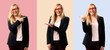 © luismolinero - Set of Middle-age blonde business woman with black jacket presenting a product or an idea