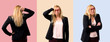 © luismolinero - Set of Middle-age blonde business woman with black jacket with an expression of frustration and not understanding