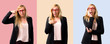 © luismolinero - Set of Middle-age blonde business woman with black jacket surprised and shocked