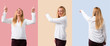 © luismolinero - Set of Middle age blonde woman with white shirt pointing back and up