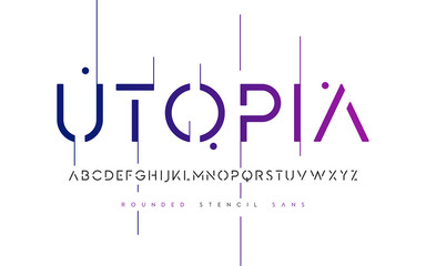 rounded stencil san serif, alphabet, uppercase letters, typograp