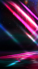 Wall Mural - background wall with neon lines and rays. background of an empty dark corridor with neon light. abst