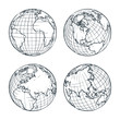 © Qualit Design - Earth planet vector sketch illustration. Hand drawn doodle globe set