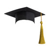 Graduation hat, Academic cap or Mortarboard in black isolated on white background with clipping path for educational hat design mockup and school commencement hat mock-up template