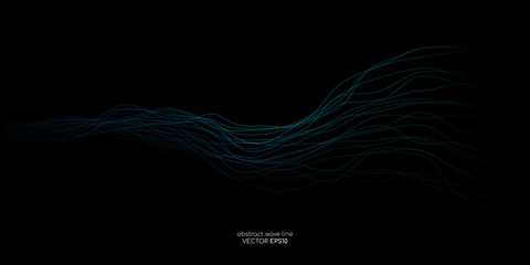Aufkleber - Abstract vector wave line flowing green and blue color isolated on black background for design elements in concept technology, music, science, A.I.