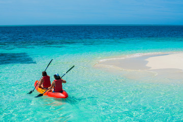 Kayak near Curve beach background and clear beautiful color sea in nature.