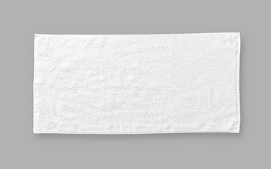 Wall Mural - White cotton towel mock up template fabric wiper isolated on grey background with clipping path, flat lay top view