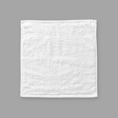 Wall Mural - White cotton towel mock up template square size fabric wiper isolated on grey background with clipping path, flat lay top view