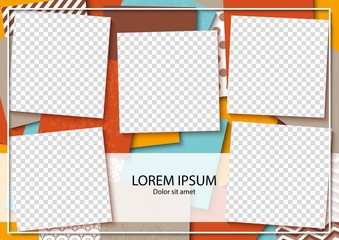 Wall Mural - Template for photo collage in modern style. Frames for clipping masks is in the vector file. Template for a photo album with square shapes frames