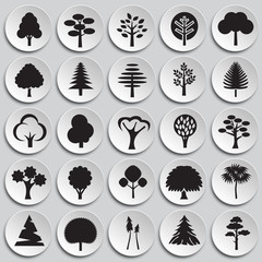 Trees icon set on plates background for graphic and web design, Modern simple vector sign. Internet concept. Trendy symbol for website design web button or mobile app