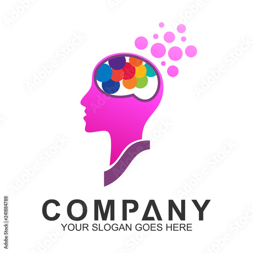 Fotografering creative think logo, people brain with colorful bubble