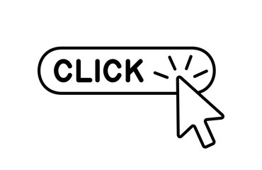 Poster - Click here button with Cursor icon. Isolated on White background