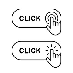 Poster - Set of Click here button with hand icon. Isolated on White background