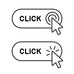 Fototapete - Set of Click here button with Cursor icon. Isolated on White background