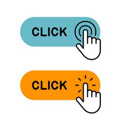 Poster - Set of Click here button with hand icon. Isolated on White background