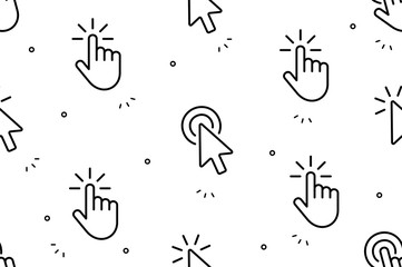 Fototapete - Seamless pattern with Hand Cursor and cursor icons. Isolated on White background