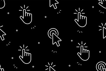 Fototapete - Seamless pattern with Hand Cursor and cursor icons. Isolated on Black background