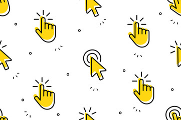 Fototapete - Seamless pattern with Hand Cursor and cursor icons. Isolated on White background