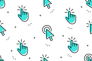 Fototapete - Seamless pattern with Hand Cursor and cursor icons. Isolated on White background