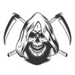 Vintage monochrome reaper skull in hood