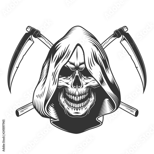 Cuadros en Lienzo Vintage monochrome reaper skull in hood