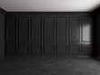 3d render of dark interior with panels on wall 8k