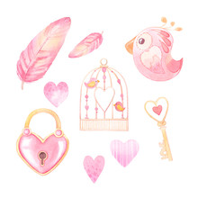 Valentine's Day Set With Birds In A Cage