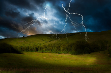 Wall Mural - storm with lighting over mountain