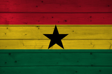 Wall Mural - Flag of Ghana on wooden background, surface. Wooden wall, planks. National flag