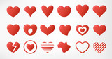 Fototapeta Tematy - Hearts set isolated on white background. Simple modern design. Icons, signs or logos. Red color. Objects to the Valentine's Day. Flat style vector illustration.