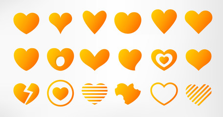 Wall Mural - hearts set isolated on white background. simple modern design. icons, signs or logos. yellow, gold c