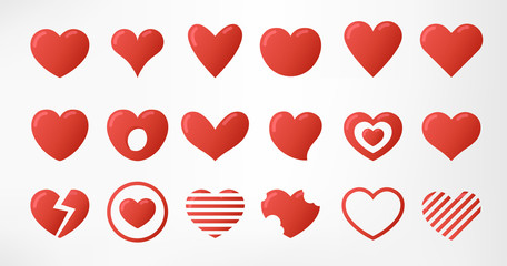 Wall Mural - hearts set isolated on white background. simple modern design. icons, signs or logos. red color. obj