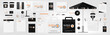 Corporate identity template set. Sushi cafe. Orange, black and white color branding mock up. Simple realistic business stationery design. Logo template for company. Flat style vector illustration.
