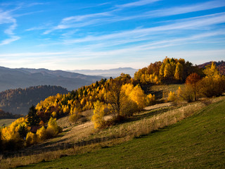  Beskids Mountains in Autumn from Jaworzyna Range nearby Piwniczna-Zdroj town, Poland. View to the west.