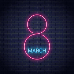 Wall Mural - 8 march neon sign. Womens day 8th march banner